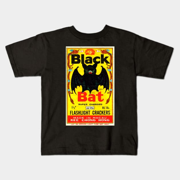 Black Bat Vintage Firecrackers Kids T-Shirt by chilangopride